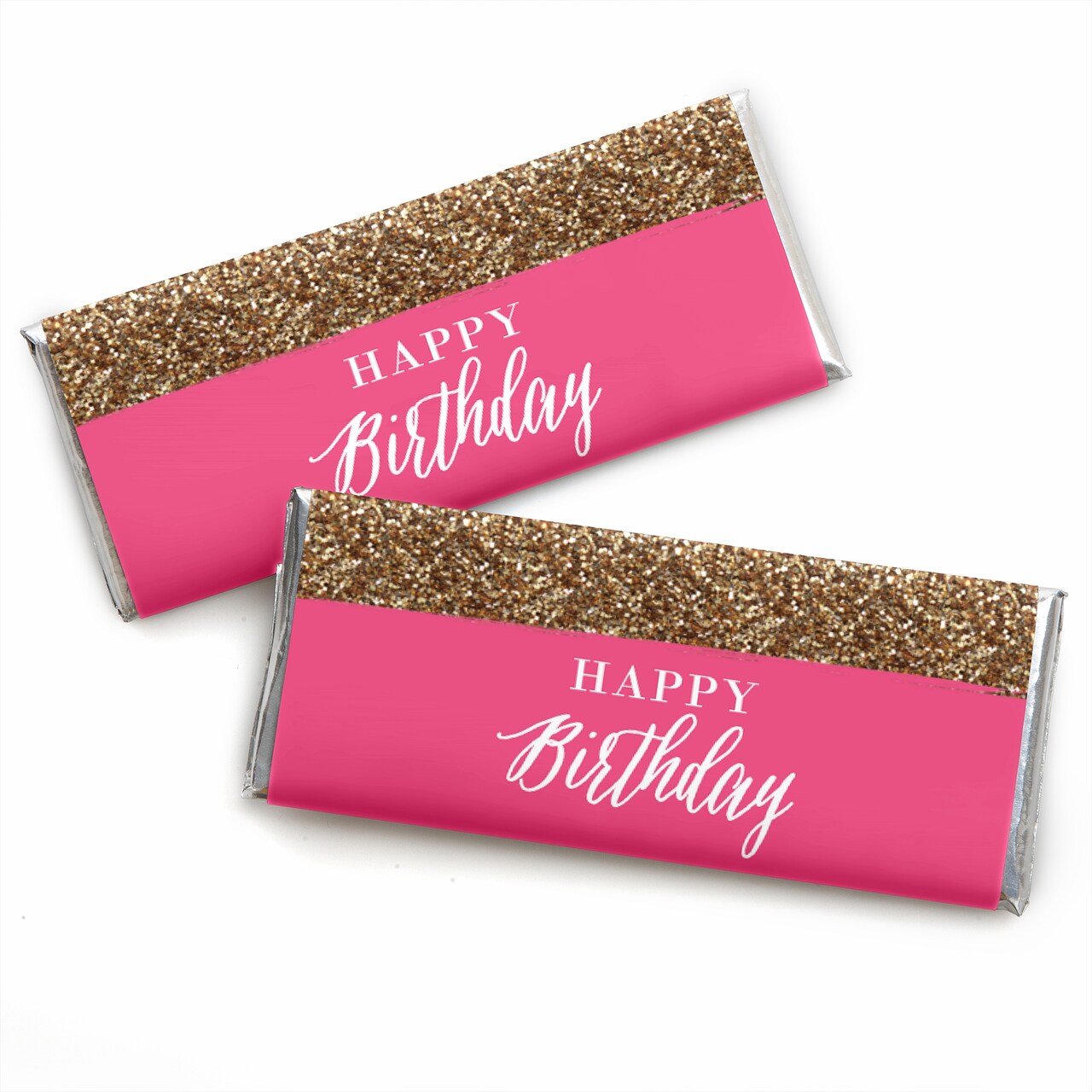 Big Dot of Happiness Chic Happy Birthday - Pink and Gold - Candy Bar Wrappers Birthday Party Favors - Set of 24